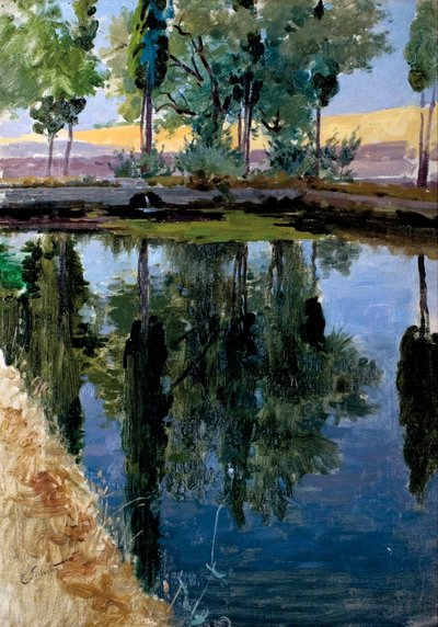 Poplar Reflections on the River by Enrique Simonet